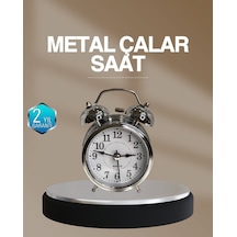 Dekoratif Yuvarlak Gümüş Sessiz Işıklı Masa Üstü Çalar Saat Alarmlı Ve Şık Tasarım Çr