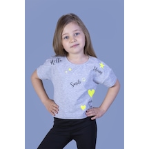 Toontoy Kids Toontoy Kız Çocuk Crop Model Neon Baskılı Tişört Gri Melanj