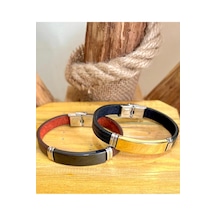 Deri Çelik Mixli Sade Model Erkek Bileklik 22 Cm 2 Farklı Renk