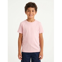 Onloox Erkek Pudra Erkek Çocuk Pudra Pamuklu Penye Bisiklet Yaka Kısa Kollu Regular Fit Basic Tişört 4-14 Yaş