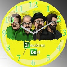 Breaking Bad Karakterler Sarı Çap 30cm Sessiz Akar Bombeli Gerçek Cam Duvar Saati Çok Renkli