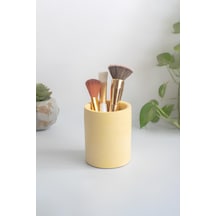 Beton Silindir Organizer Diş Fırçalık, Kalemlik, Makyaj Fırçalık Çok Amaçlı Düzenleyici Sarı