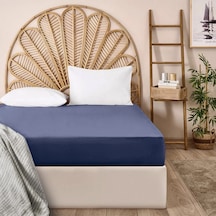 Soft Basic Tek Kişilik Düz Kenar Saten Çarşaf - Lacivert - 160x240 Cm Renkli
