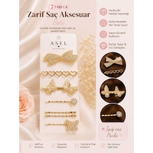 7'li Set Asel Accessories Farklı Modelli İnci Kelebek Kalp Detaylı Zarif Saç Tokası Seti Farklı Renk Seçenekli Çok Renkli
