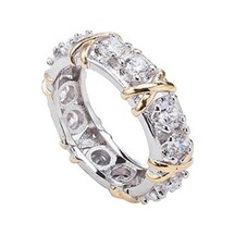 Tam Kübik Zirkonya Cz Çapraz Beyaz Altın Kaplama Yüzük Bayan Düğün Takı Us 8 Beyaz