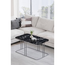 Lyon Orta Sehpa Gümüş Metal - Siyah Mermer Tabla
