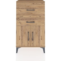 Arges Komodin Tek Raflı 2 Çekmeceli 2 Kapaklı 60x30x106 Çam-çam Çam