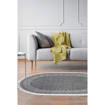 Dekoreko Kaymaz Taban Djt Salon Halısı Trend Saçaklı Oval Modern M5001 gri