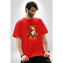 Frog Kurbağa Prens Pamuklu Bisiklet Yaka Unisex Oversize Boyfriend Dijital Baskılı Kırmızı T-shirt Kırmızı