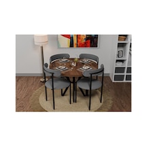 İdeal Home Mdf Yuvarlak Ceviz Masa Ve 4 Tedy Sandalye Mutfak Ve Balkon Masa Takımı Kahverengi 92 X 92