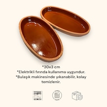 2'li Toprak Sırlı Oval Balık Güveci Pişirme Tavası 30x15x4 Toprak