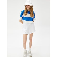 Koton Crop Rugby Tişört Polo Yaka Kolej Baskılı Kısa Kollu Pamuklu Mor Çizgili 3sal10194ık Mor Çizgili