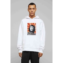 Yoldaş Red Yellow Baskılı Beyaz Erkek Örme Kapşonlu Sweatshirt