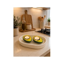 Avokado Tasarımlı 2 Li Tealight Mumluk Dekoratif Sunum Tepsili Set Yeşil