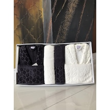 Hazal 8 Parça Aile Bornoz Takımı Krem Antrasit Krem - Antrasit