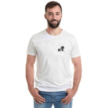 Siyah Beyaz Siyah At Gri Baskılı Beyaz Erkek Tshirt