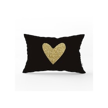 Realhomes Siyah Zeminde Coklu Gold Kalp Desenli Dijital Baskılı Modern Dikdörtgen Yastık Kırlent Kılıfı RH-24041