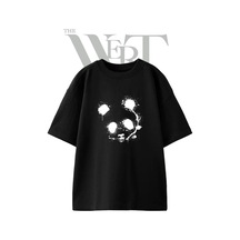 Thewert Splatter Panda Tasarım Baskılı Ünisex Siyah Oversize T-shirt