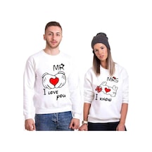 Tshirthane Mr. Mrs. Kalp Sevgili Kombinleri Unisex Sweatshirt Kırık Beyaz