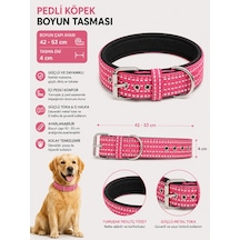 Pedli Köpek Boyun Tasması 42-53 Cm 4 Cm Geniş Reflektörlü Dikişli Metal Tokalı - Pembe Çok Renkli