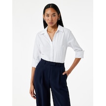 Koton Slim Fit Düğmeli Klasik Yaka Uzun Kollu Poplin Gömlek Beyaz 7wak60016uw