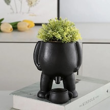 Youmex Sıçan Figürlü Fun Seramik Bitki Saksısı, 19x12x12cm, Siyah - Su Doğru Tabanı, İç/ Dış Mekan, Sukulent/ Çiçek