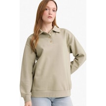 Defacto Regular Fit Polo Yaka İçi Yumuşak Tüylü Kalın Sweatshirt Tunik F3085ax25wngn497 Yeşil-gn497