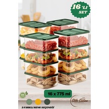 16'lı Buzdolabı Düzenleyici Organizeri Mikrodalgaya Uygun Difriz Saklama Kabı 16x775ml Yeşil