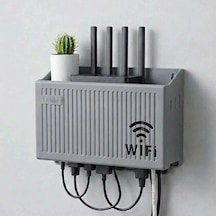 Duvar Tipi Wi-fi Modem Saklama Kutusu Gri Kablo Düzenleyici Router Raf Organizer 5468