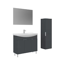 Orka Purus 100 Cm Mat Antrasit Düz Aynalı Banyo Dolabı Takımı Ve Boy Dolabı Ayaklı Antrasit