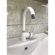 Viosa Beyaz Kısa Lavabo Bataryası Delta Banyo Sıcak Soğuk Su Girişli Musluk Siyah