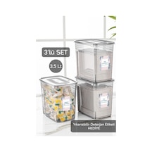 3'lü 3,5 Litre Lena Set Banyo Düzenleyici Etiketli Saklama Kutusu - Toz Tablet Deterjan Saklama Kabı