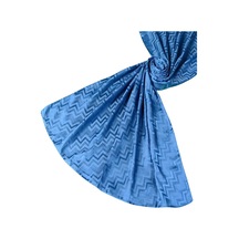 Mim Eşarp İpeksi Dokulu Jakarlı Zikzak Desenli Şal 75x190 Cm İndigo