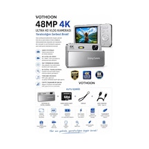 Dijital Kamera 4k Hd 48mp 8x Zoom Flaşlı Kayar Retro Video Kamera 2.4 Ekran 64gb Sd Kart li Gümüş 1