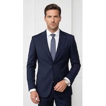 Plus Scorpion Ck125 Erkek Blazer Ceket Twill Puntolu Kırlangıç Yaka 2 Düğmeli Çift Yırtmaçlı Slim Fit Lacivert