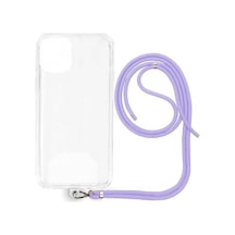 Apple Uyumlu iPhone 16 Pro Max İp Askılı Şeffaf Silikon Kılıf Lila