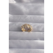 Ezoconcept Pirinç Ayarlamalı Gold Renk Zirkon Taşlı Burgu Yüzük 001