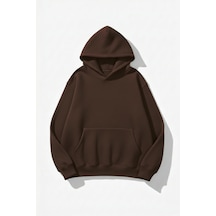 Uyguntarz Unisex Yumuşak Dokulu All Eyez Me Baskılı Tasarım Oversize 3 İplik Hoodie Sweatshirt Kahverengi