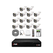 Fury 14 Kameralı 5mp Lens 1080p 6 Warm Led Renkli Gece Görüşlü Güvenlik Kamera Sistemi 500gb 1606