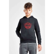 Tshirthane Aoa Good Luck Baskılı Unisex Çocuk Kapüşonlu Siyah Sweatshirt Siyah