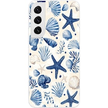 Samsung Galaxy S22 Uyumlu Mavi Deniz Kabuğu Ve Yıldız Desenli Baskılı Silikon Kılıf Renkli