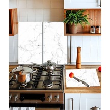 Takım Halinde Siyah Beyaz Mermer 20X30 CM Kesme Tablası ve 60X52C
