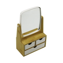 Wenken Ur-3470 Organizer Makyaj Aynası 15x18cm Bambu Ahşap Standlı 9x9.5x18x21.5cm 3 Çekmeceli Diğer