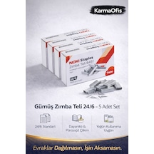 Gümüş Zımba Teli 24/6 5 Adet Set Dayanıklı, Pürüzsüz Çakım Ofis Zımba Teli