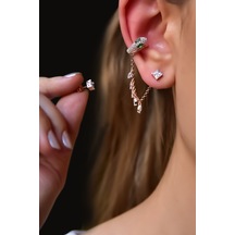 925 Ayar Gümüş Rose Kaplama Ear Cuff Chain Snake Küpe UVPTS300212