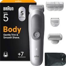 Braun Bodygroomer Series 5, 7 Aksesuarlı Erkek Elektrikli Vücut Tıraş Makinesi, Özel Bölge Ve Vücut İçin Kablosuz Düzeltici, 100 Dakikalık Pil, Su Geçirmez Vücut Kılı Düzeltici, Bg5555, Gri Diğer