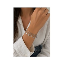 Silver Charm Bileklik Kalp, Yıldız Ve Ay Figürlü Çift Sıra Kadın Bileklik Gümüş - 889165436 Gümüş