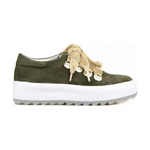 Bağcıklı Haki Süet Yüksek Taban Kadın Sneaker