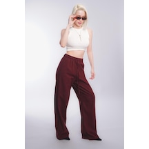 Madmext Bordo Beli Büzgülü Bol Paça Kadın Pantolon Mg2011 Bordo