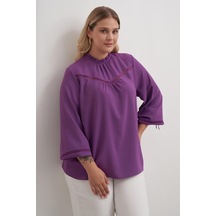 Myline Dantel Şerit Detaylı Bluz-1848 Mor